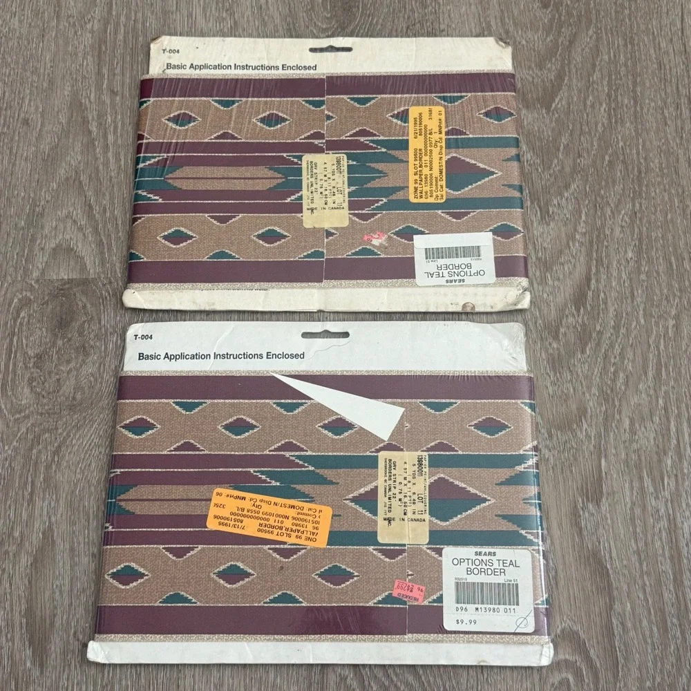 Vintage Colormate Southwestern Wallpaper Border 2 Rolls Teal Burgundy 13980011